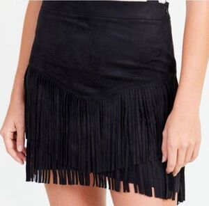 Altar'd State Black Faux Suede Fringe MiniSkirt XS Western Cowgirl Festival Boho